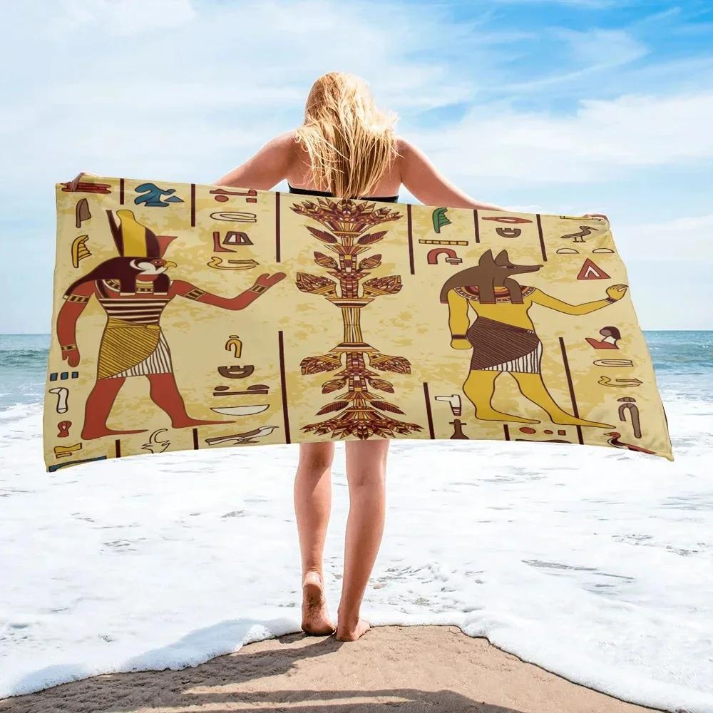 Antico Egitto Geroglifici Piramide Faraone Telo da Spiaggia Asciugamano da Bagno Stile Retro Assorbente Asciugatura Rapida Sport Viaggio Piscina Asciugamani