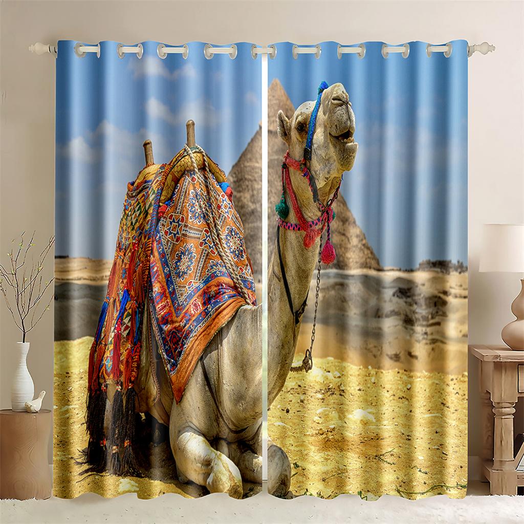 3D Camel Creative Curtains Desert Migration Shading 2 Panels Living Room Bedroom Balcony Kitchen Window Decorative Curtains