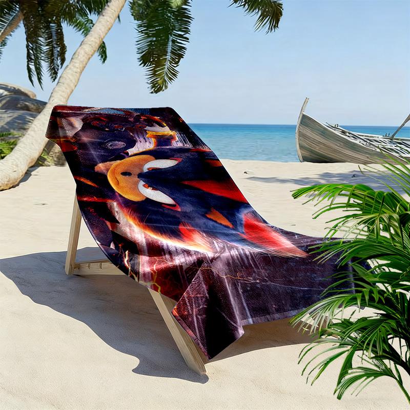 Sonic Action Print Beach Towel, Large Soft Quick Dry Towel for Beach Camping Swimming