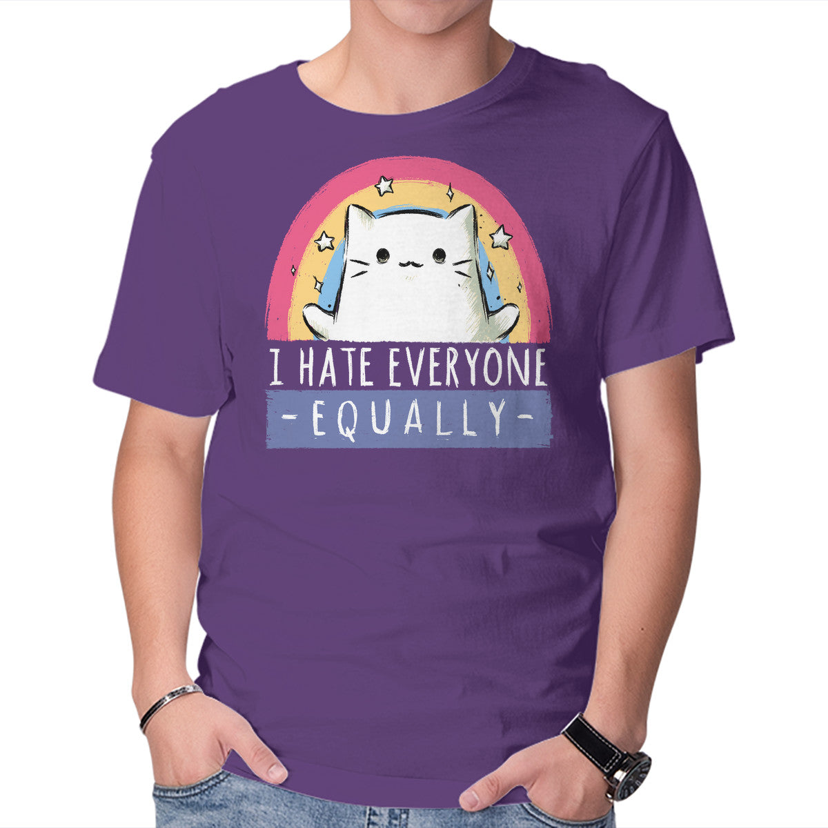 Unisex Crew Neck T-Shirt Equally Hate Graphic Short Sleeve Casual Tee S