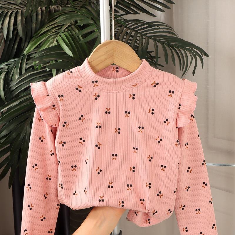 Children's Stylish Long-sleeved Versatile Printed Autumn-style Girls' Blouse with New Sleeves and Floral Print