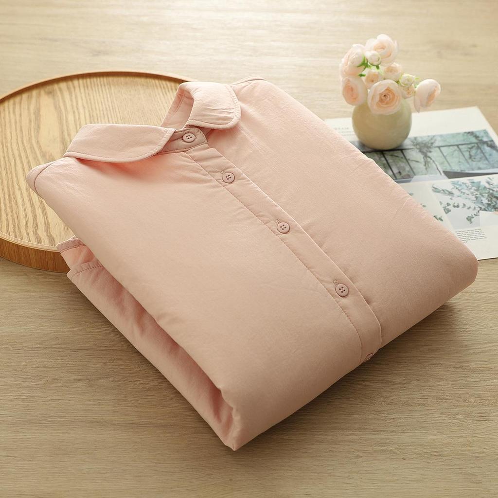 Women's Quilted Thickened Winter Shirt with Yuanbao Collar - High-Quality Pure Cotton, Japanese Style