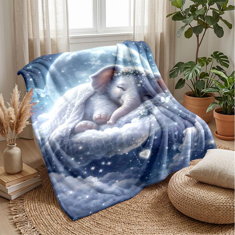Elephant Singing Under Rainbow Theme Blanket Lightweight Warm Flannel Blanket Decorative Throw Blanket for Home Decoration
