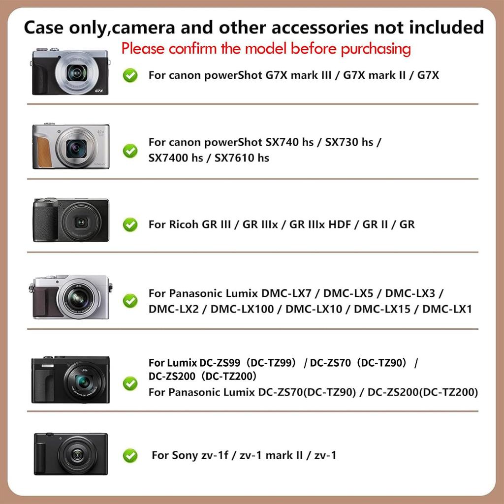 Rieibi Camera Case for Sony mark Canon G7X Mark G7X Mark II SX740 ricoh GR Panasonic can hold data chargers and other ZV-1F/zv-1 ii, III/ / hs, III,