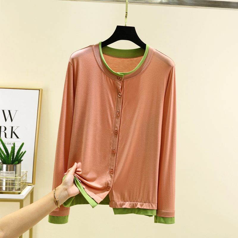 Long Sleeves Modal Homewear Tops Thin Spring/Summer Outer Shawl Cardigan Loose Plus Size Buckle Air Conditioning Blouse