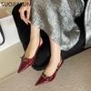Fashion SUOJIALUN New Brand Women Sandal Shoes Fashion Pointed Toe Shallow Ladies Elegant Slingback Shoes Shallow Dress Pumps Shoes