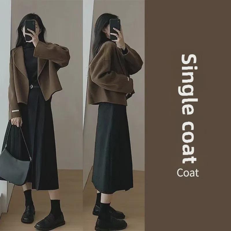 Women's 2024 Autumn French Style Long-Sleeve Short Coat & Midi Slim Skirt Suit