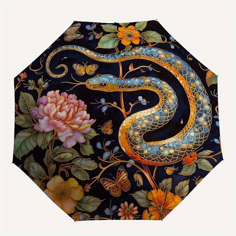 1pc Snake and Floral Illustration Umbrella with Plastic Handle,Suitable for All Seasons Home Travel Outdoor UmbrellaM1306