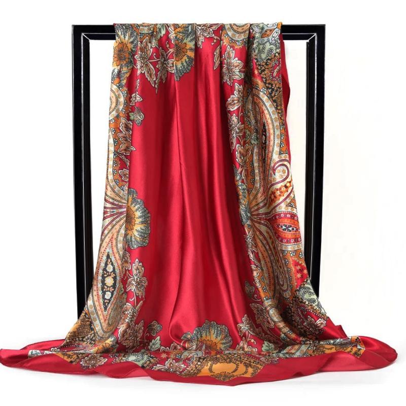 Fashion Scarves For Women Print Silk Satin Head Scarf Female 90cmx90cm Luxury Brand Square Shawl Large Hijab Scarfs For Ladies