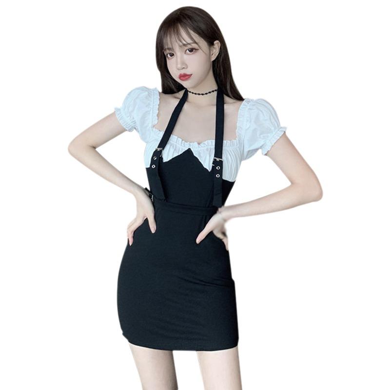 

Женское платье с коротким рукавом, платье-обманка из двух частей, клубное платье, вечернее платье, платье в обтяжку, летнее платье в обтяжку L