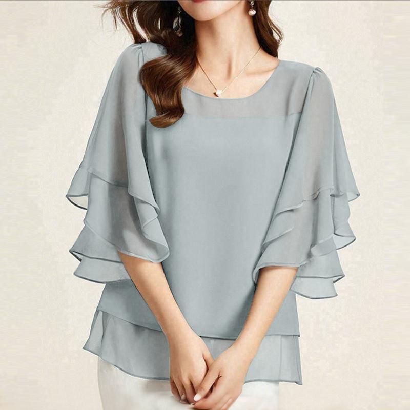 ZANZEA Women Casual Round Neck Ruffles Sleeve Loose Blouse