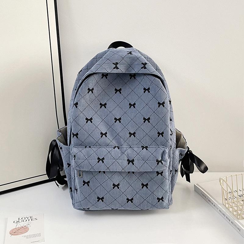 Schoolbag School Bag Female Junior High School College Student Corduroy Backpack Girl Solid Color Printed Velvet Backpack Storage