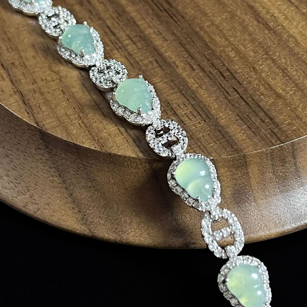Natural Blue Water Jade Gourd Bracelet with Inlaid Diamonds - Elegant Chinese Style Women's Jewelry