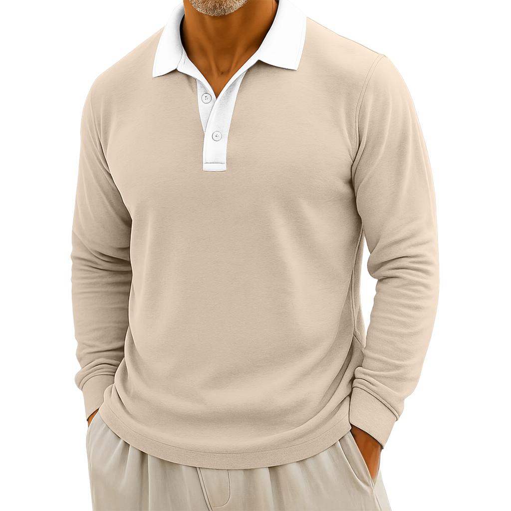 Men's Casual Color-Blocked Button-Up Long-Sleeve Tops