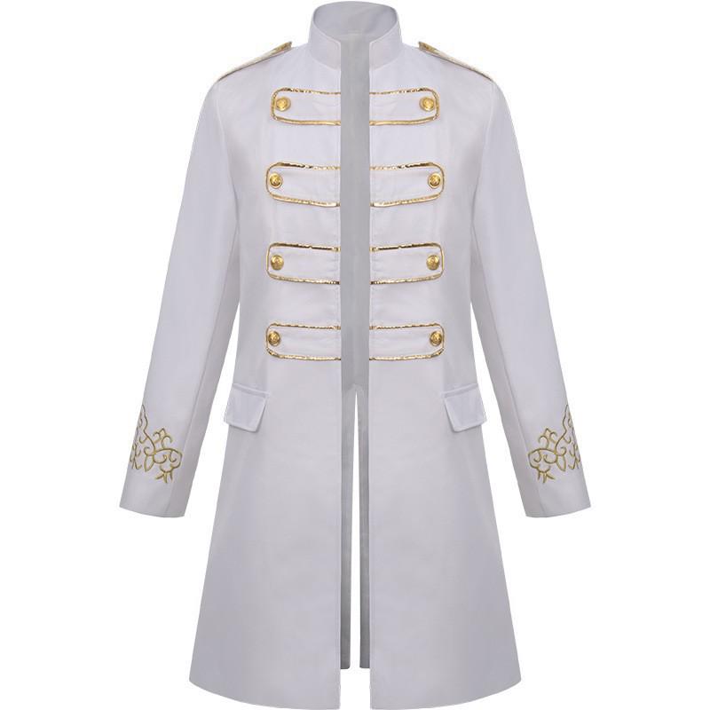 

2021 European & American Men s Steampunk Gold Trim Embroidery Coat Small белый