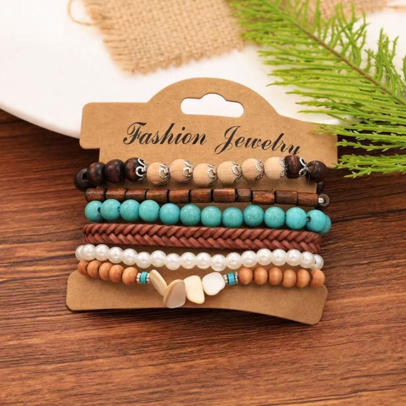 Bohemian Coconut Shell Wood Beads Beaded Soft Pottery Pearl Stone Leather Men's and Women's Bracelets Bracelets