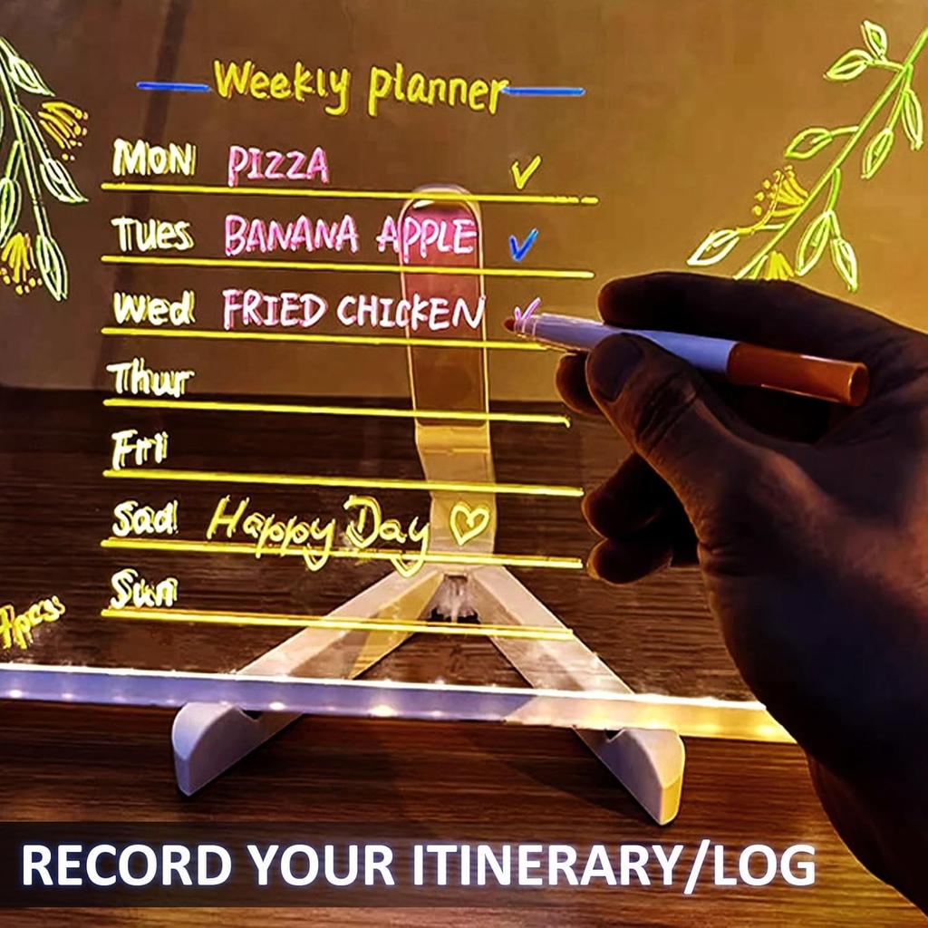 LED Drawing Board(7 Color Pens), Rechargeable Light Up Acrylic LumiLite Drawing Board - DIY Erasable Acrylic Writing Board for Home