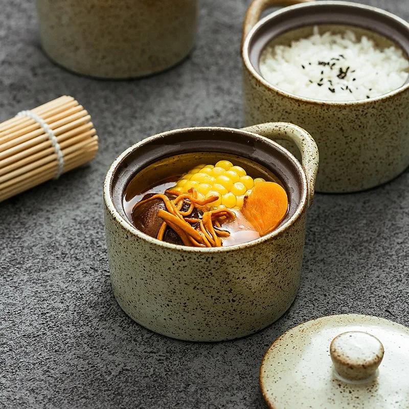 New Ceramic Small Stew Pot Bird's Nest Waterproof Stew Pot Small Soup Pot Japanese Coarse Pottery Soup Pot Household Food Bowl