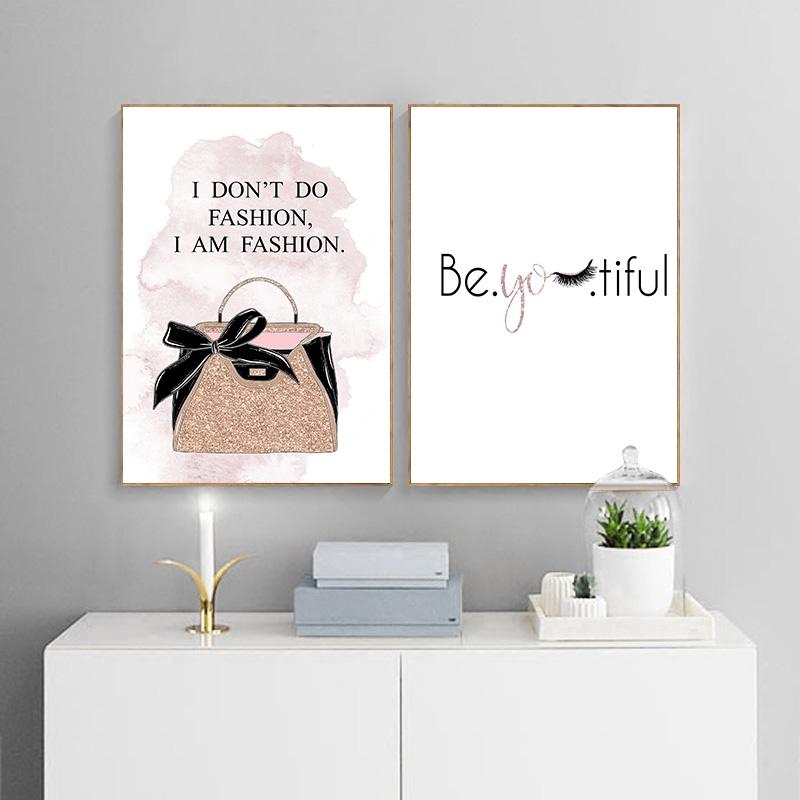 Nordic Art Poster Pink Luxury High Heels Bag Canvas Print Wall Painting Beauty Salon Girls Room Decor Creative Pictures Unframed