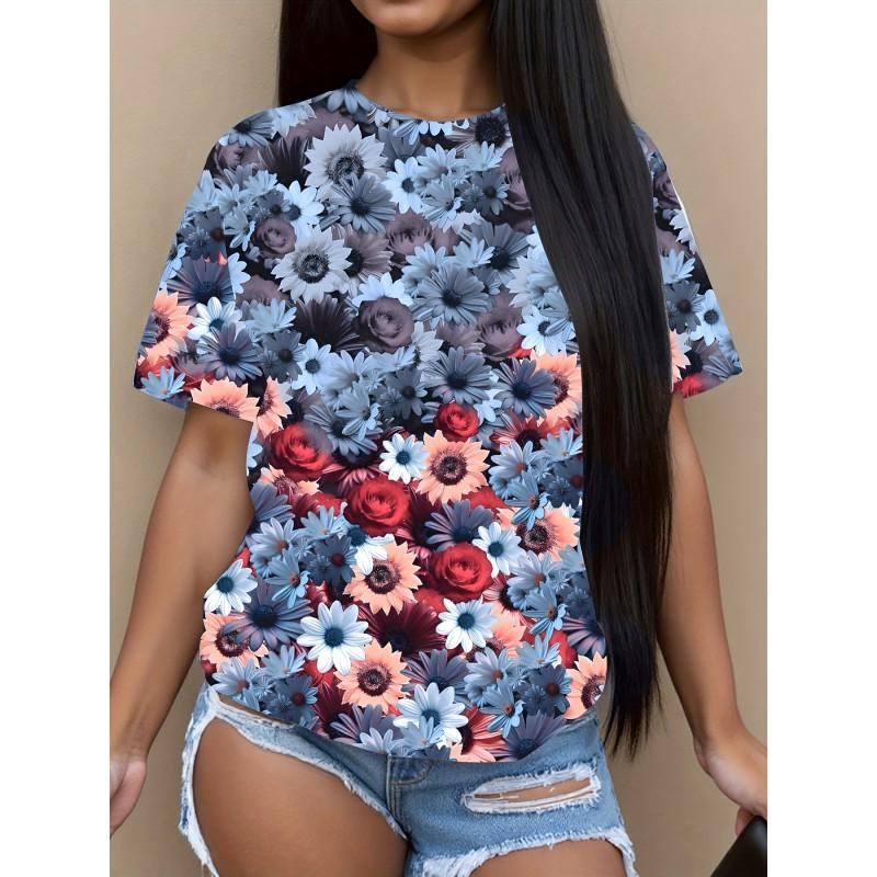 Womens Casual Round Neck Short Sleeve T-Shirt With Butterfly Print Loose Fit 2025