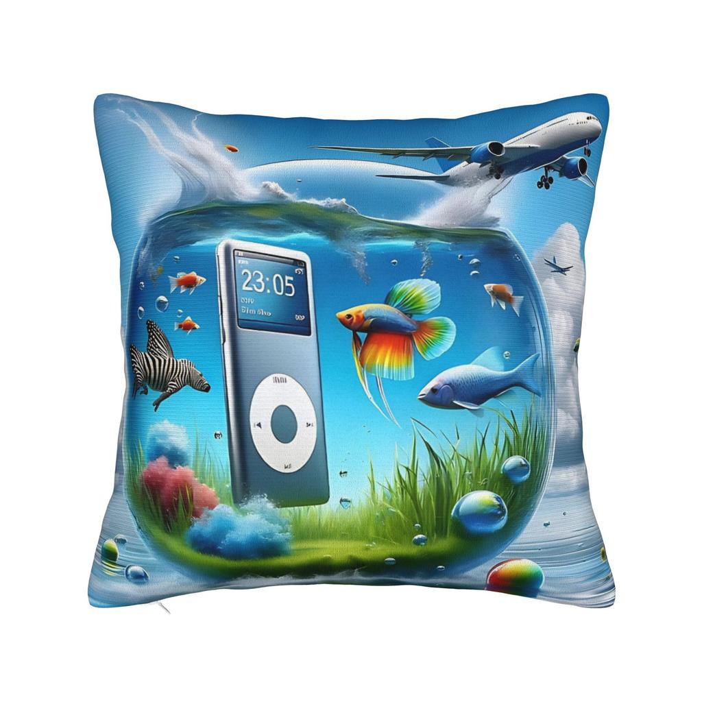 Frutiger Aero Aesthetic Square Pillow Case Tech Great Wave of Kanagawa Fishes Cushion Cover Customized Pillowcover Home 40*40cm