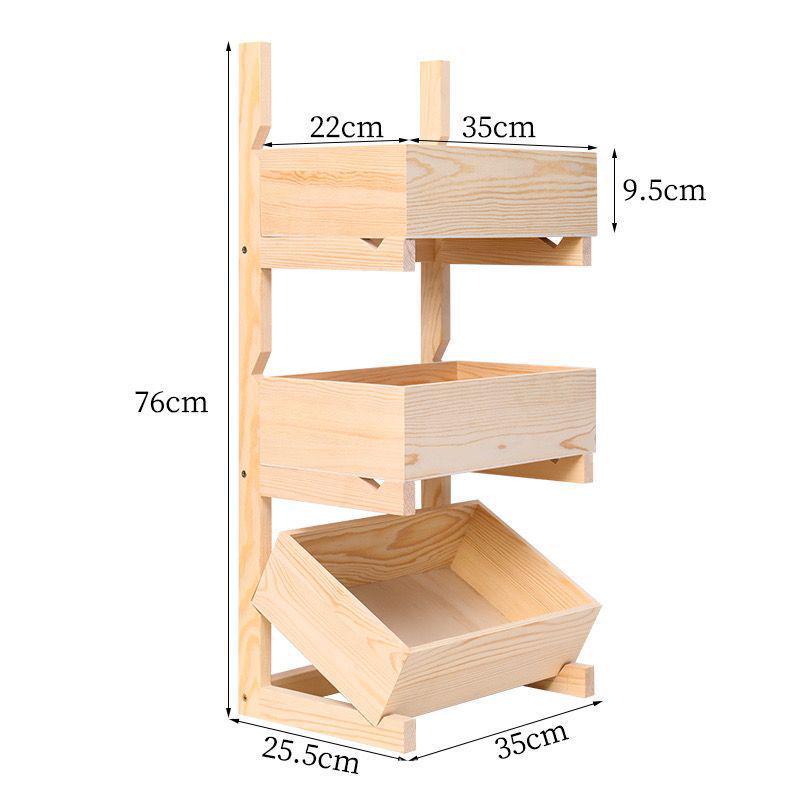 Three-Tier Solid Wood Floor-Standing Kitchen Storage Rack