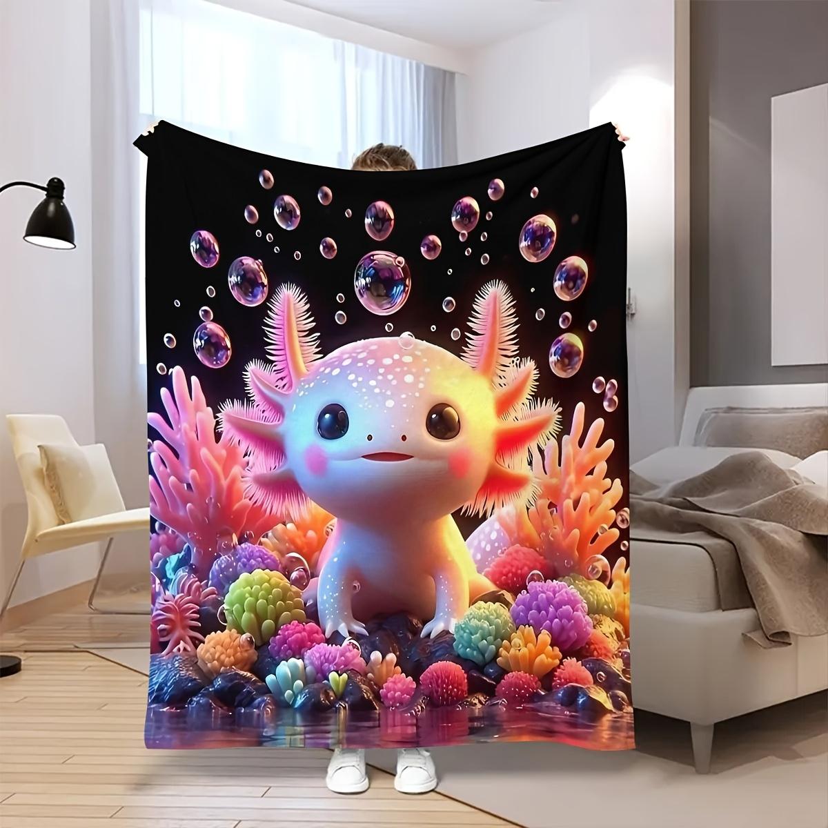 Cute Bubble Axolotl Throw Blanket, Adorable Animal Blanket for Sofa Bed Travel Camping Decor 75X95CM