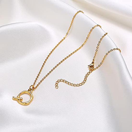Rockyu Náhrdelník pre abecedný iniciál z nehrdzavejúcej ocele 18K na kľúčnu kosť Módny doplnok pre ženy, Zlatý, 18K, Prívesok, Náhrdelník, Elegantný, DIY26, Oceľ, Náhrdelník,
