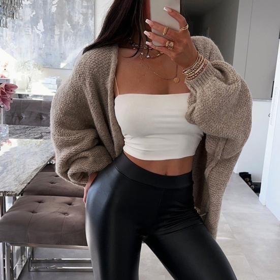 Kadın Hırka Kazak Fener Uzun Kollu Düz Renk Büyük Boy Örme Hırka Açık Ön