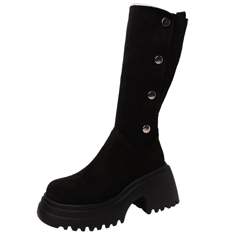 Versatile foldable tube circumference two wear thick-soled high boots autumn and winter design elastic boots women's thin knight boots