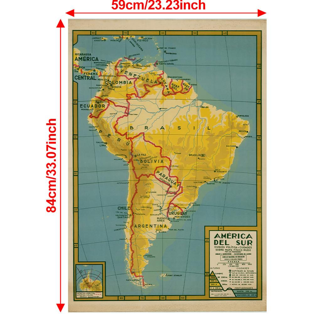 Spanish Map Background South America Map-Political Distribution,Wall Decor,Geographical,Tourism/education Tools