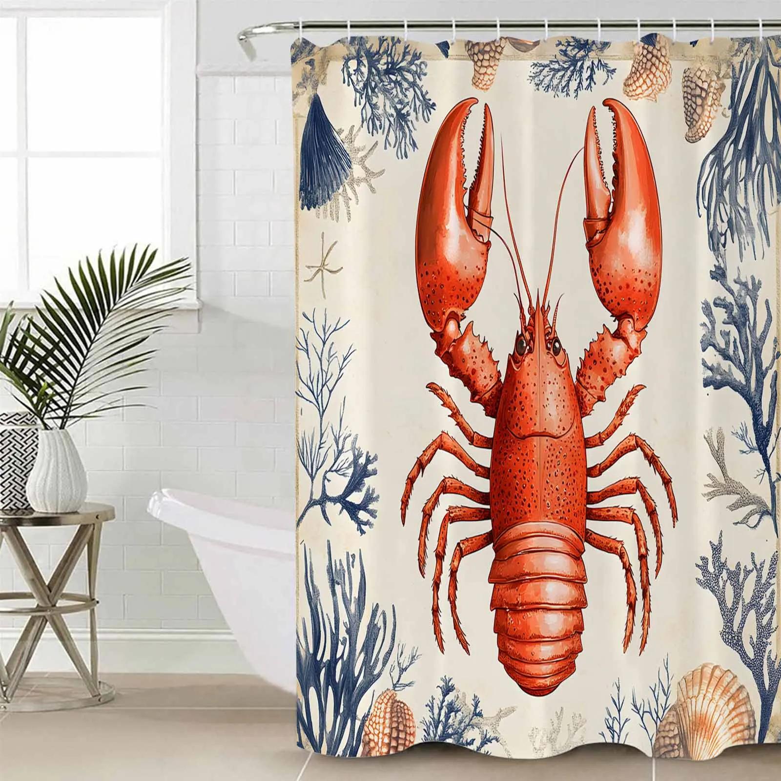 

Retro Ocean Lobster Shower Curtains Waterproof Bath Curtains Home Decor Modern Luxury Bathroom Curtain W60H190(CM)-1 Pcs