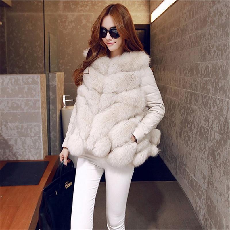 Winter imitation fox hair splicing PU imitation fur jacket short female imitation rabbit hair removal long sleeve vest large size thin