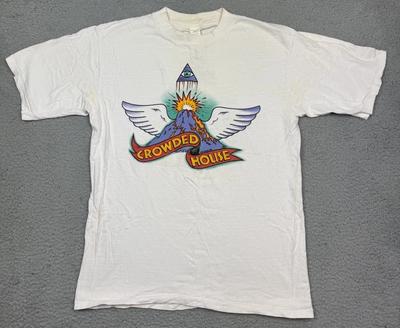 Vintage Crowded House Shirt concert t-shirt 1987 korte mouw ronde hals wit