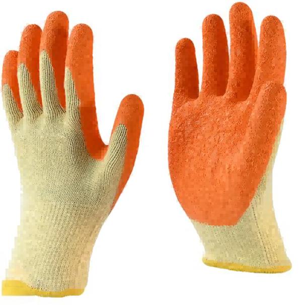 10-Gauge Polyester Cotton Latex Gloves Crinkled Anti Slip,Wear-Resistant Industrial Protection Gloves (Orange,M) оранжевый