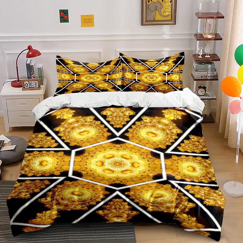 Gold mandala geometric pattern. Bedding sets Duvet cover sets Duvet covers Pillowcases(1* Duvet Cover 2* Pillowcases without duvet insert)