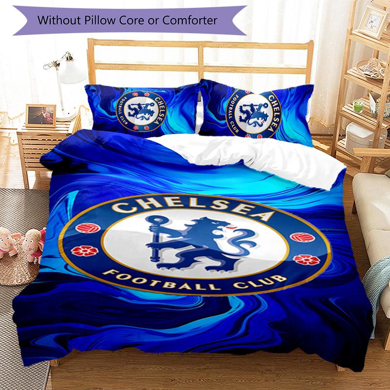 3pcs Chelsea FC Logo Pattern Bedding Set Duvet Cover Set Includes Duvet Cover &pillowcases,perfect All Season Bedroom Decoration&gift