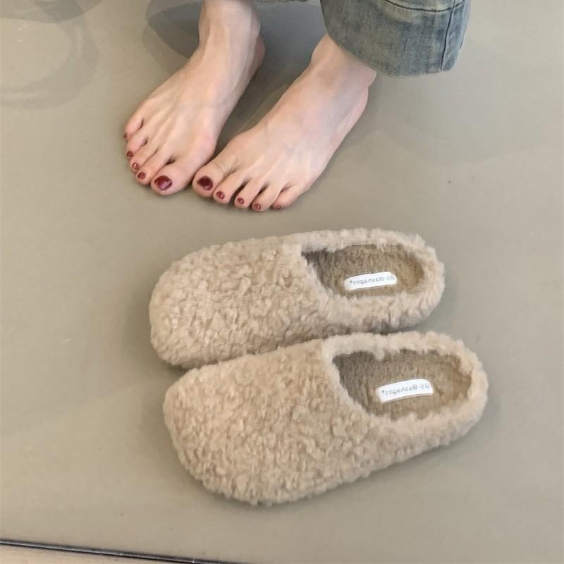 Lamb Wool Slippers Female Outer Wear 2025 Autumn and Winter Gentle Fairy Wind Bag Head Lazy Velvet One Pedal Muller Shoes