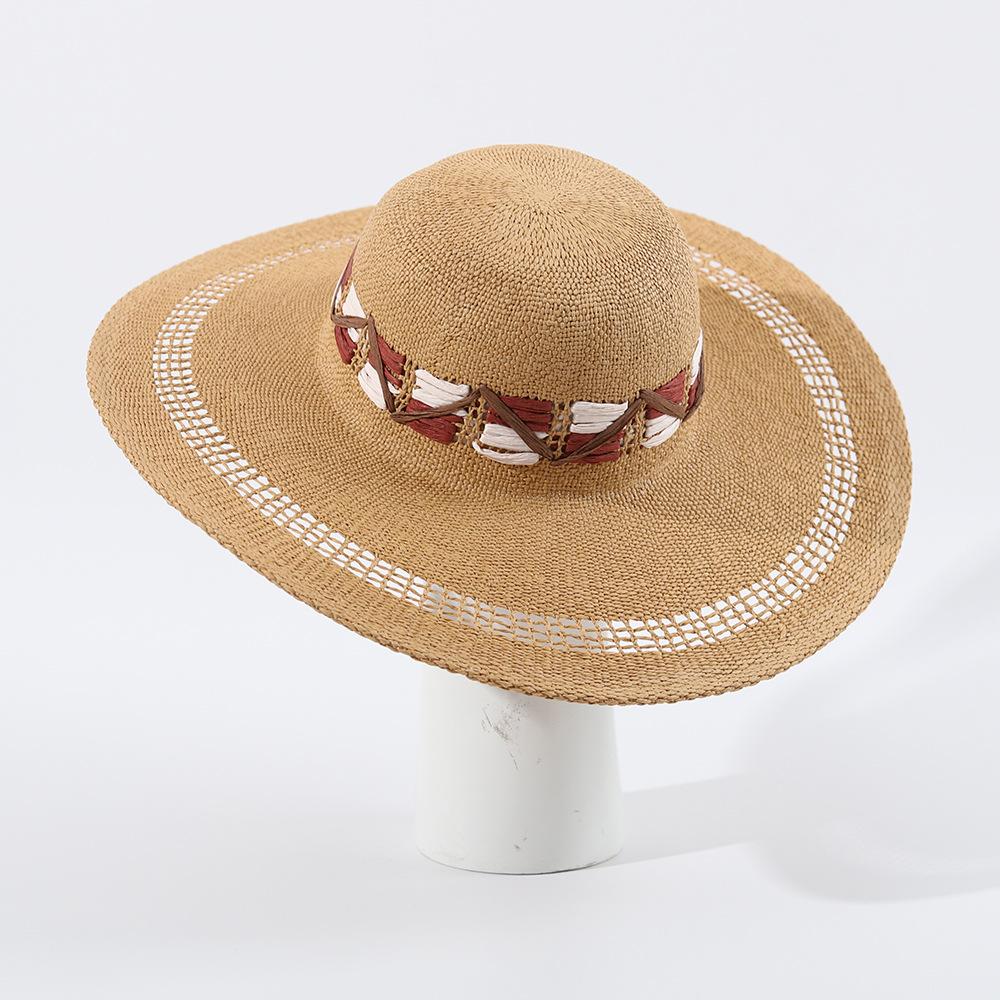 

2026 Unisex Handwoven Checkered Panama Hat, Retro Flat Wide Brim Straw Sun Cap for Men Women, Cross Border светло-коричневого