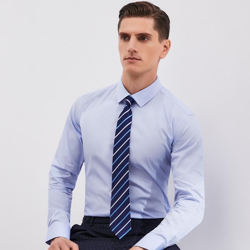 80-Count Double-Ply Men's Long-Sleeve Business Casual Shirt - Combed Cotton Blend Uniform for Young and Middle-Aged Professionals