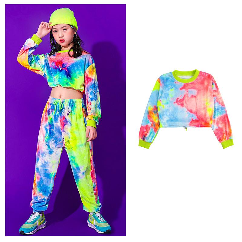 Felpa con graffiti colorati Hip Hop per ragazze + pantaloni da jogging Tute in due pezzi Bambini Bambino Streetwear Abbigliamento sportivo Adolescenti Jazz Street Dance Costume 4-15 anni