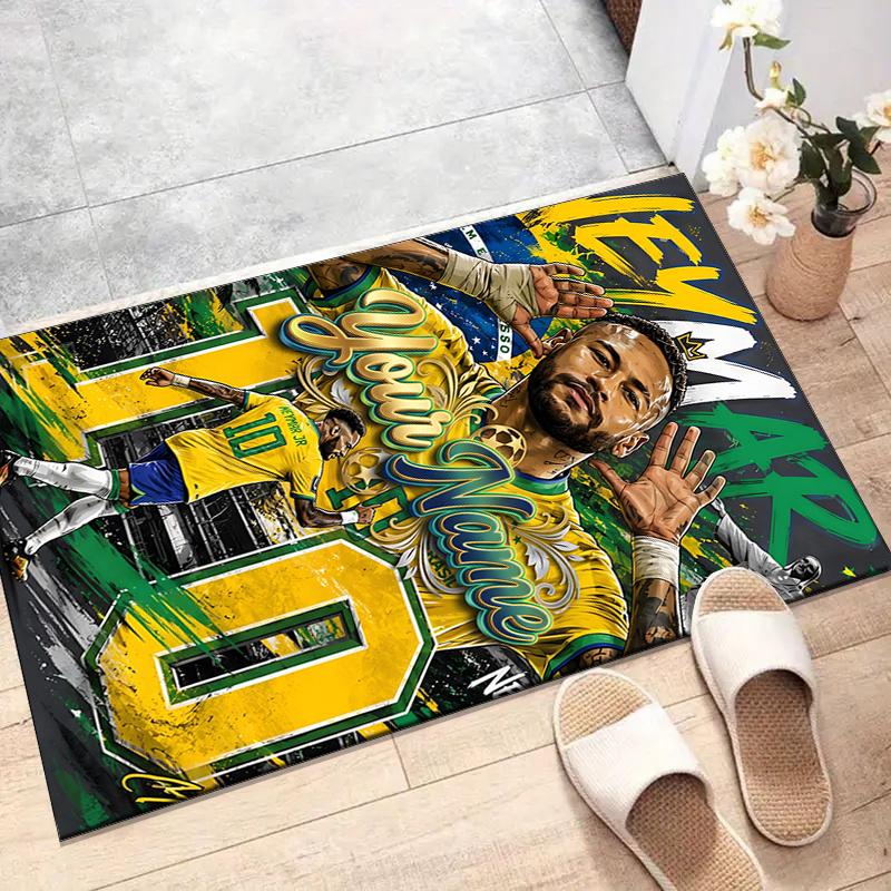 Brazilian Football Player Design Area Rug Personalized Name- Non-Slip, Soft & Cozy Floor Mat for Living Room, Office - Indoor/Outdoor Carpet