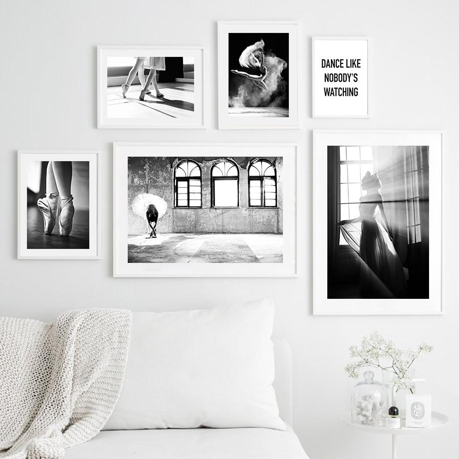 Ballet Girl Dance Fog Window Wall Art Canvas Painting Vintage Black White Posters Prints Pictures For Living Room Home Decor