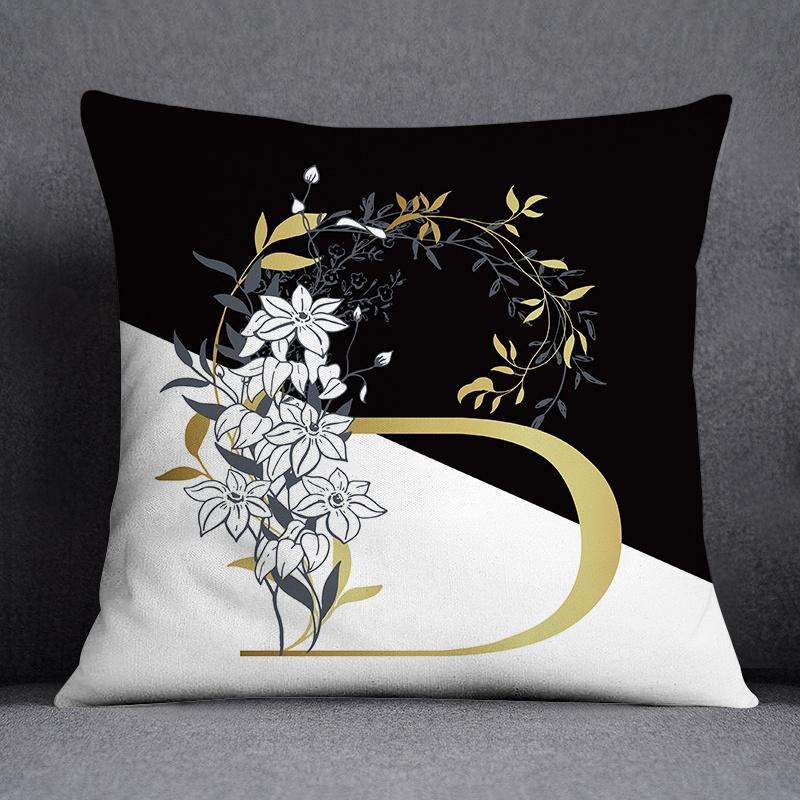 Golden Lace Letter Series Pattern Decorative Pillowcase, Square Home Office Decoration (45Cm * 45Cm)