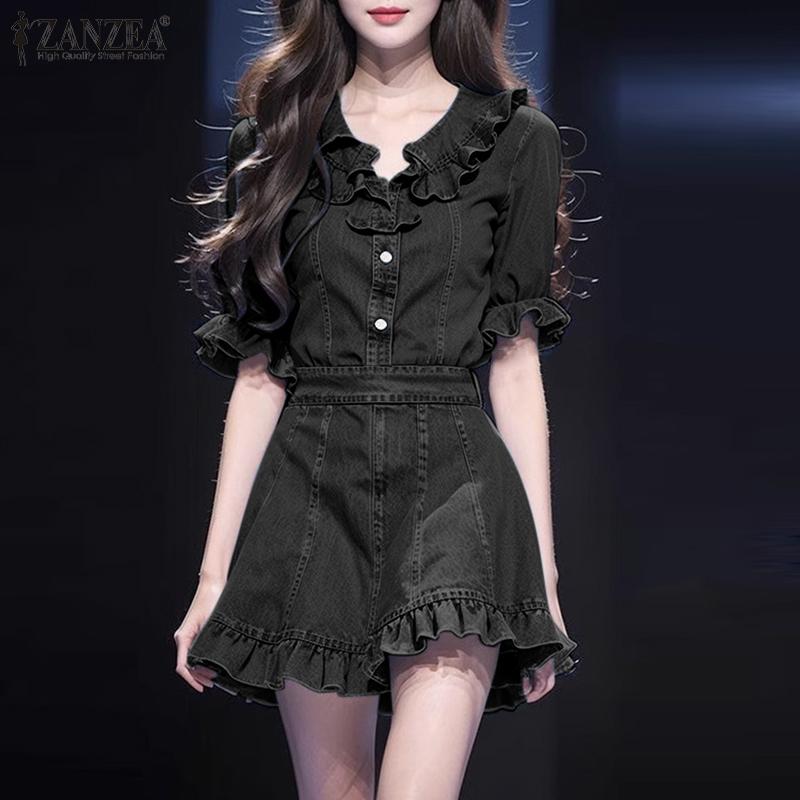 

VONDA Женские летние платья с V-образным вырезом и короткими рукавами, оборками и подолом 4XL чёрный