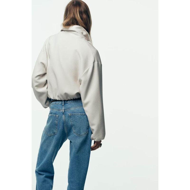 Zbzr Spring New Arrival Women's Clothing Fashion Style Fashion Elegant Lapel Long Sleeves Zipper Puffy Jacket Outwear