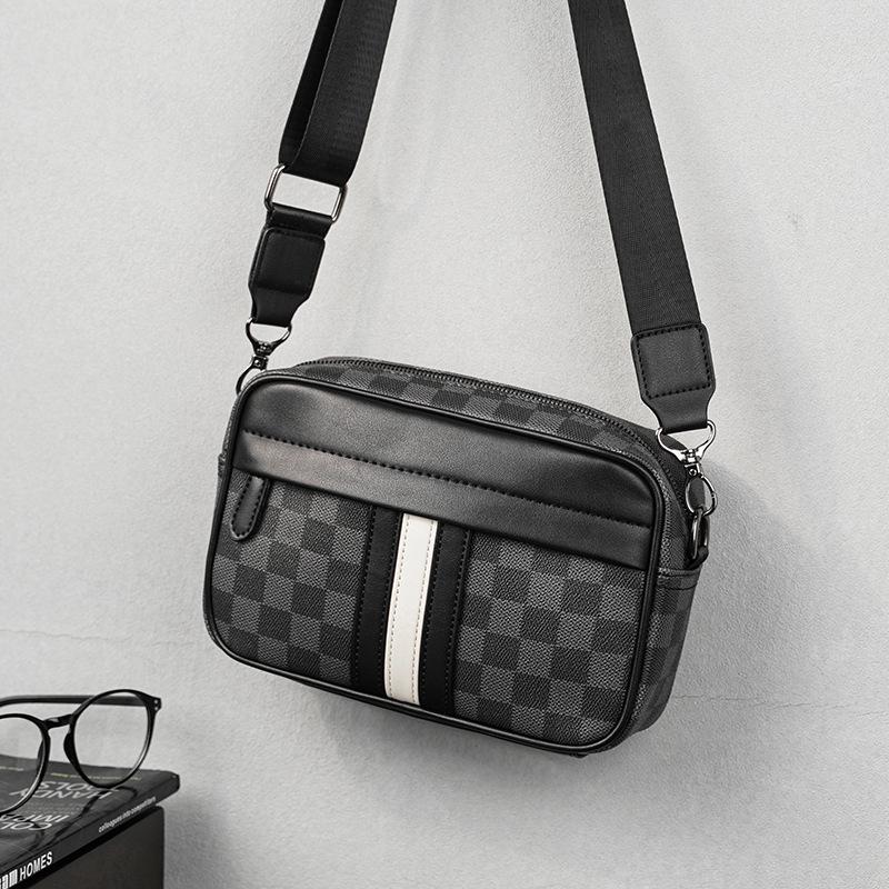 Shoulder Bag Men'S Plaid Trendy Messenger Bag Business Casual Horizontal Youth Men'S Bag Small Satchel