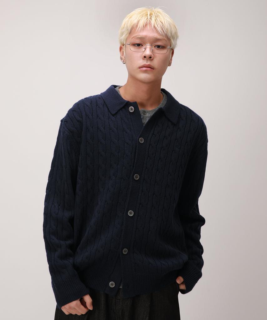 Develove Soft Cable Collar Cardigan_Navy