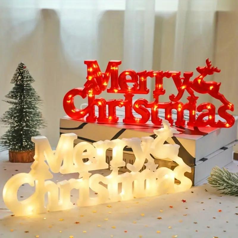 LED 3D Merry Christmas Letter Marquee Light Standing Tabletop Sign Festive Holiday Party Home Decoration Ornament Decor