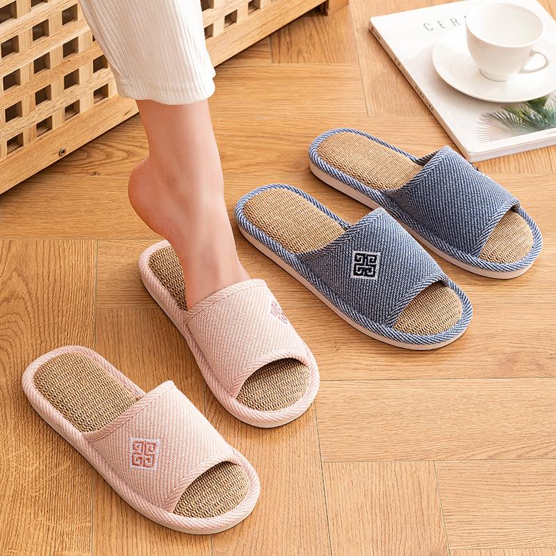 Linu čības sieviešu pārim vasaras iekštelpu mājas birojam četru sezonu kokvilnas lina koka grīdai pavasara un rudens čības vīriešu